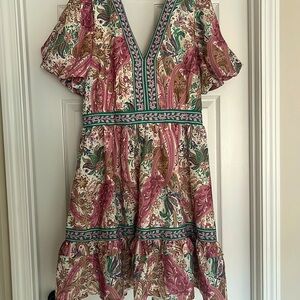 Impressions lace up back, short puff sleeve dress size 1XL